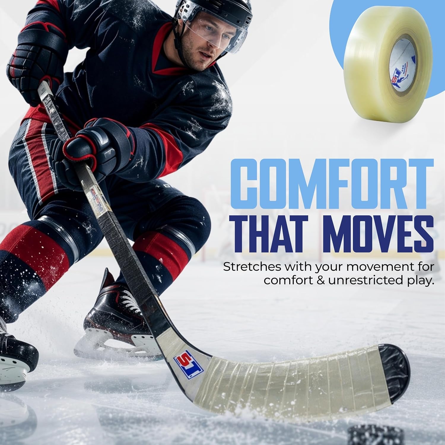 ST  Clear Hockey Tape 10 Pack – Strong Grip Shin Guard & Sock Tape - Waterproof, Easy Tear, No Residue - Athletic Tape for Hockey, Soccer, Sports Gear & Equipment Hold