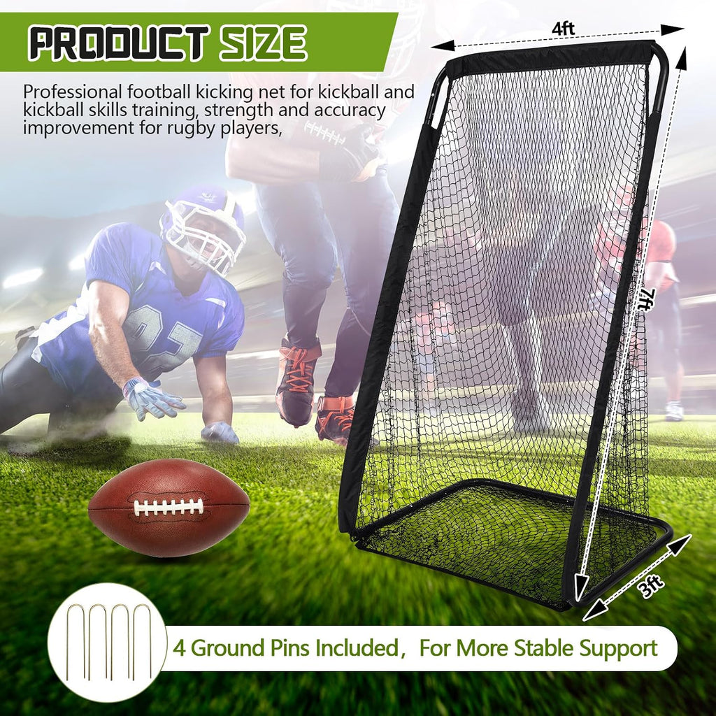 Football Kicking Cage Net 7 X 3.2 or 8 X 3 X 4 Ft Portable Football Throwing Net Powder Coated Steel Extra Deep Pocket for Punting Kicking Practice Train Equipment