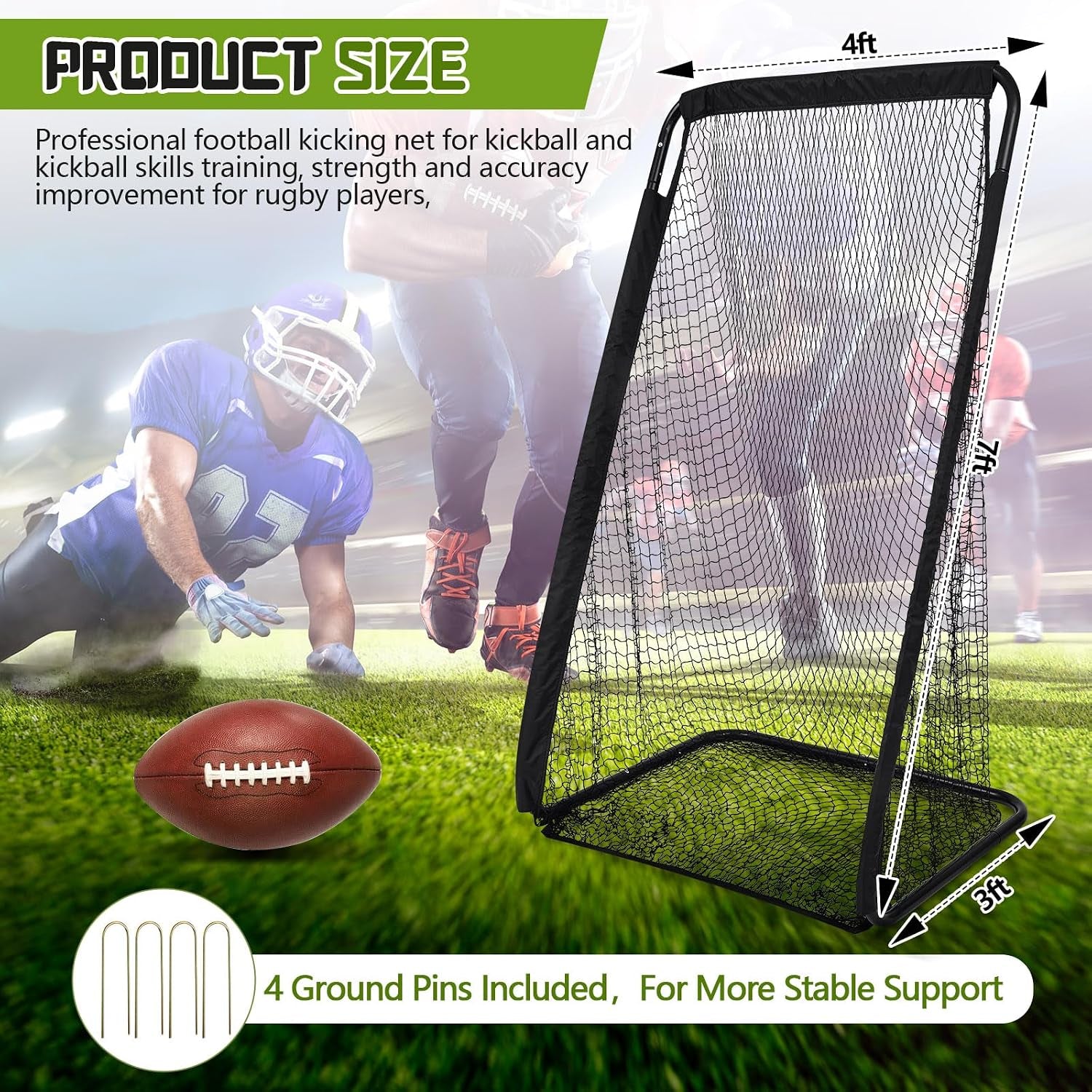 Football Kicking Cage Net 7 X 3.2 or 8 X 3 X 4 Ft Portable Football Throwing Net Powder Coated Steel Extra Deep Pocket for Punting Kicking Practice Train Equipment