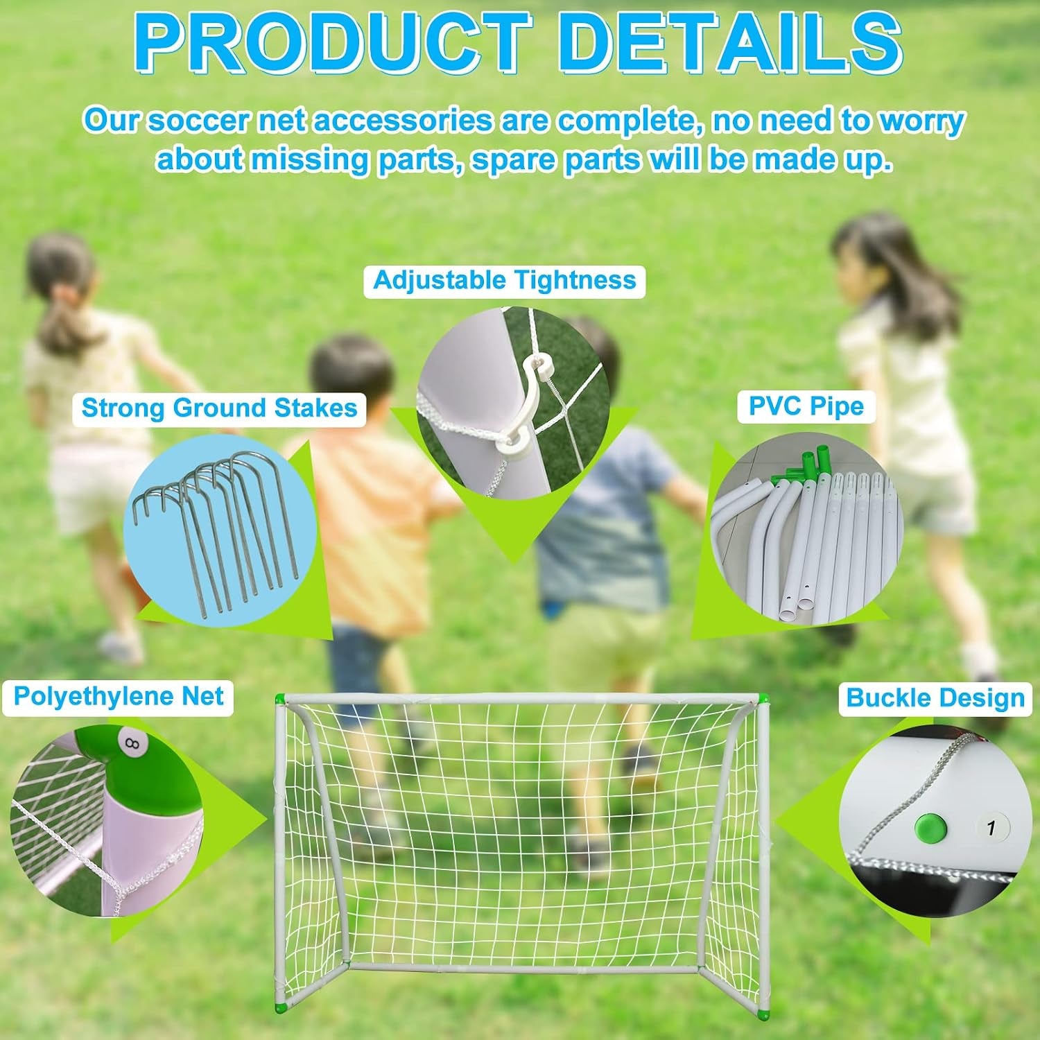 6'X4' Soccer Goal for Backyard, Kids Weatherproof and Portable Soccer Net | High-Strength Nets, Ground Stakes, Eight-Shaped Clasp, Strong PVC Frame & Weather Resistance Excellent Soccer Field Equipment