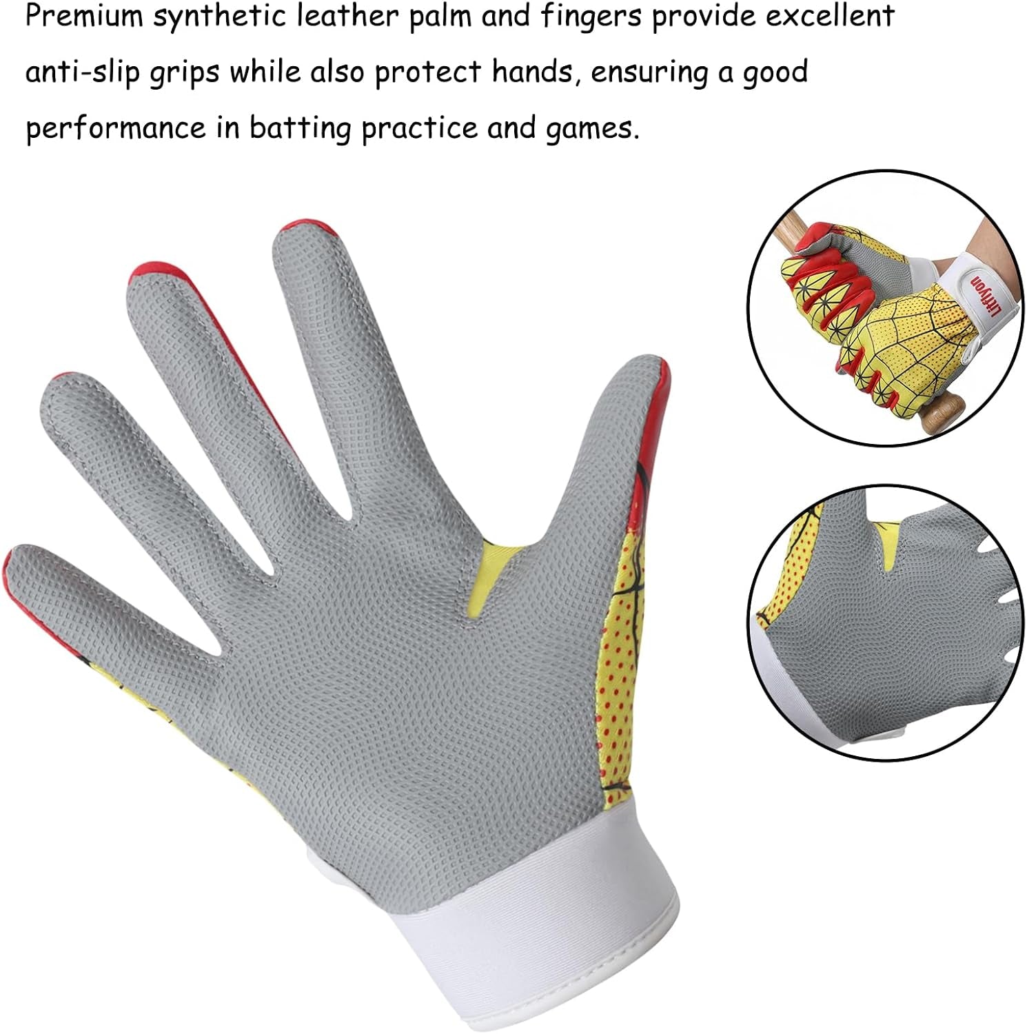 Youth Baseball Batting Gloves - Sport Baseball Gloves, Breathable Stretchy Firm Grip Softball Glove for Batting Cage Practice Games