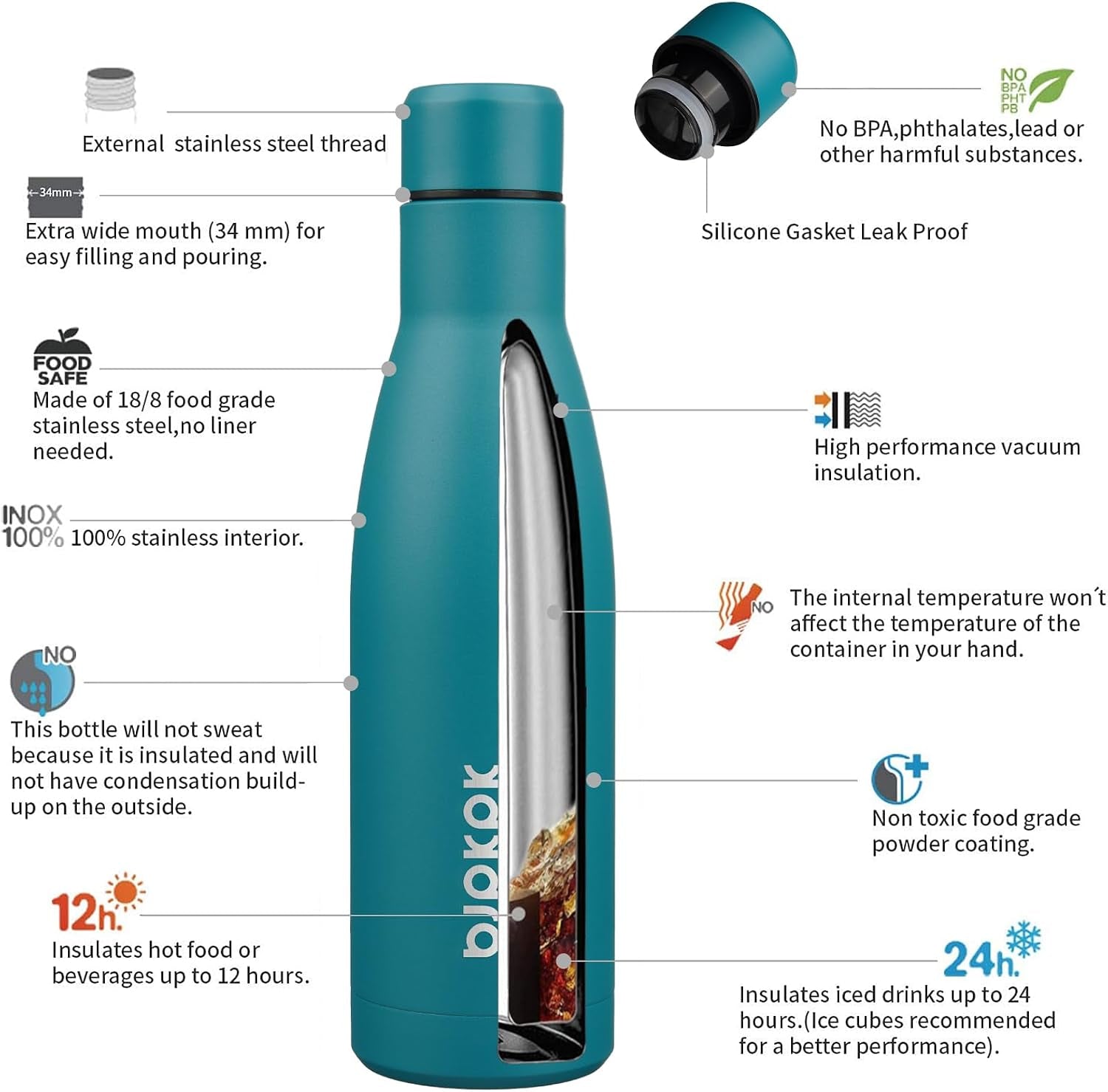 17Oz Insulated Water Bottles Stainless Steel Sports Water Bottles Keep Cold and Hot for Travel Dishwasher Safe,Lake Blue