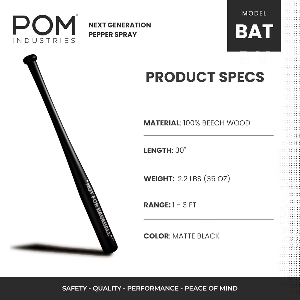 Baseball Bat - Not for Baseball Brand - Authentic Beech Wood - 30" Black - Softball, Batting Practice, Training, Self Defense, Home Security.