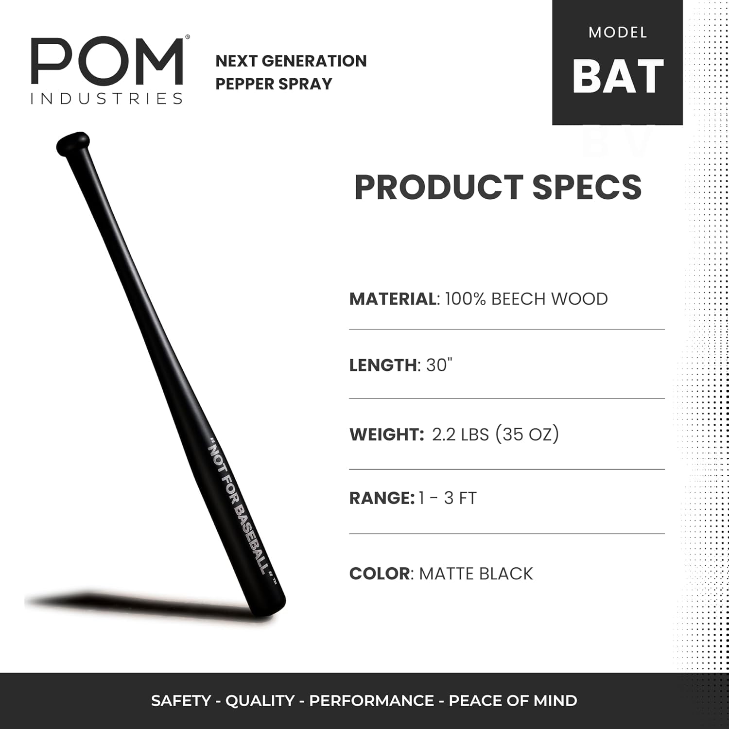 Baseball Bat - Not for Baseball Brand - Authentic Beech Wood - 30" Black - Softball, Batting Practice, Training, Self Defense, Home Security.