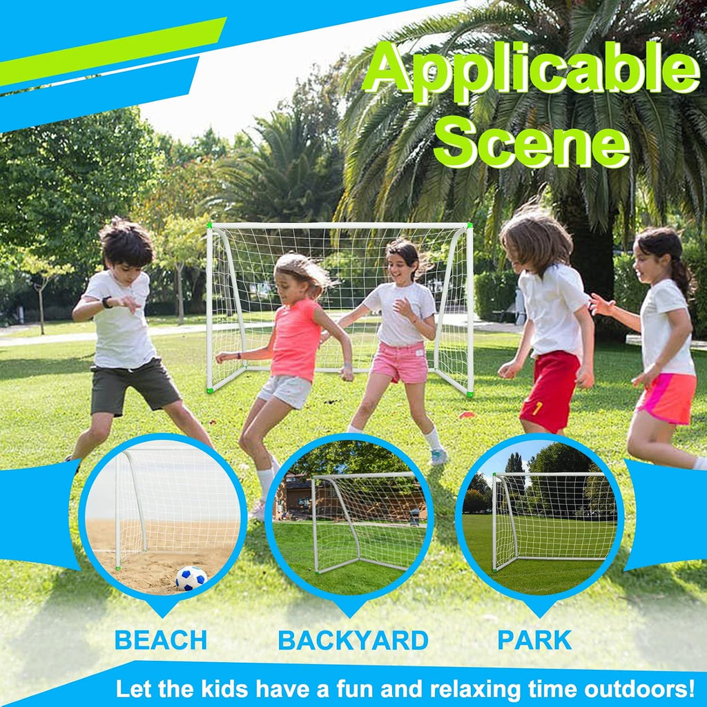 6'X4' Soccer Goal for Backyard, Kids Weatherproof and Portable Soccer Net | High-Strength Nets, Ground Stakes, Eight-Shaped Clasp, Strong PVC Frame & Weather Resistance Excellent Soccer Field Equipment