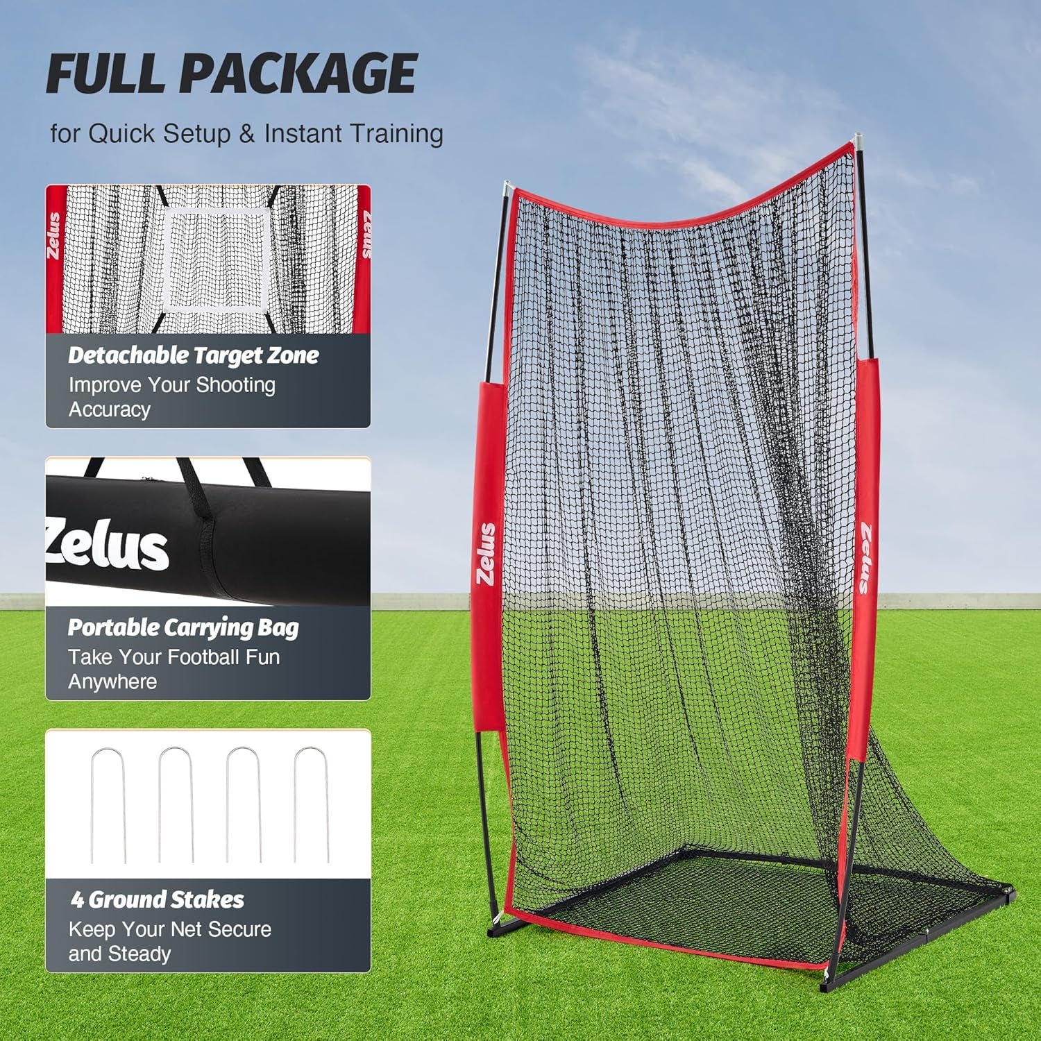 7X4 Ft Football Kicking Net, Portable Football Throwing Net with Target Zone Attachment, Sideline Training Tool for Kids Adults Punting Kicking Passing Snapping Practice, Carry Bag Included