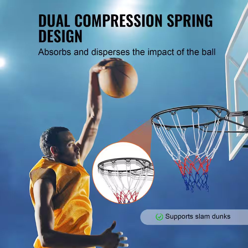 Basketball Rim, Heavy Duty Q235 Basketball Flex Rim Goal Replacement with Net, Wall Door Mounted Basketball Hoop