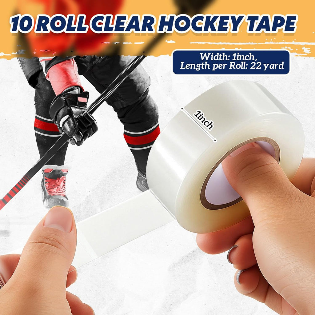 10 Rolls Clear Hockey Tape Multipurpose Shin Pad Sock Tape for Ice Skate Sports Hockey Gifts Gear Sports Equipment