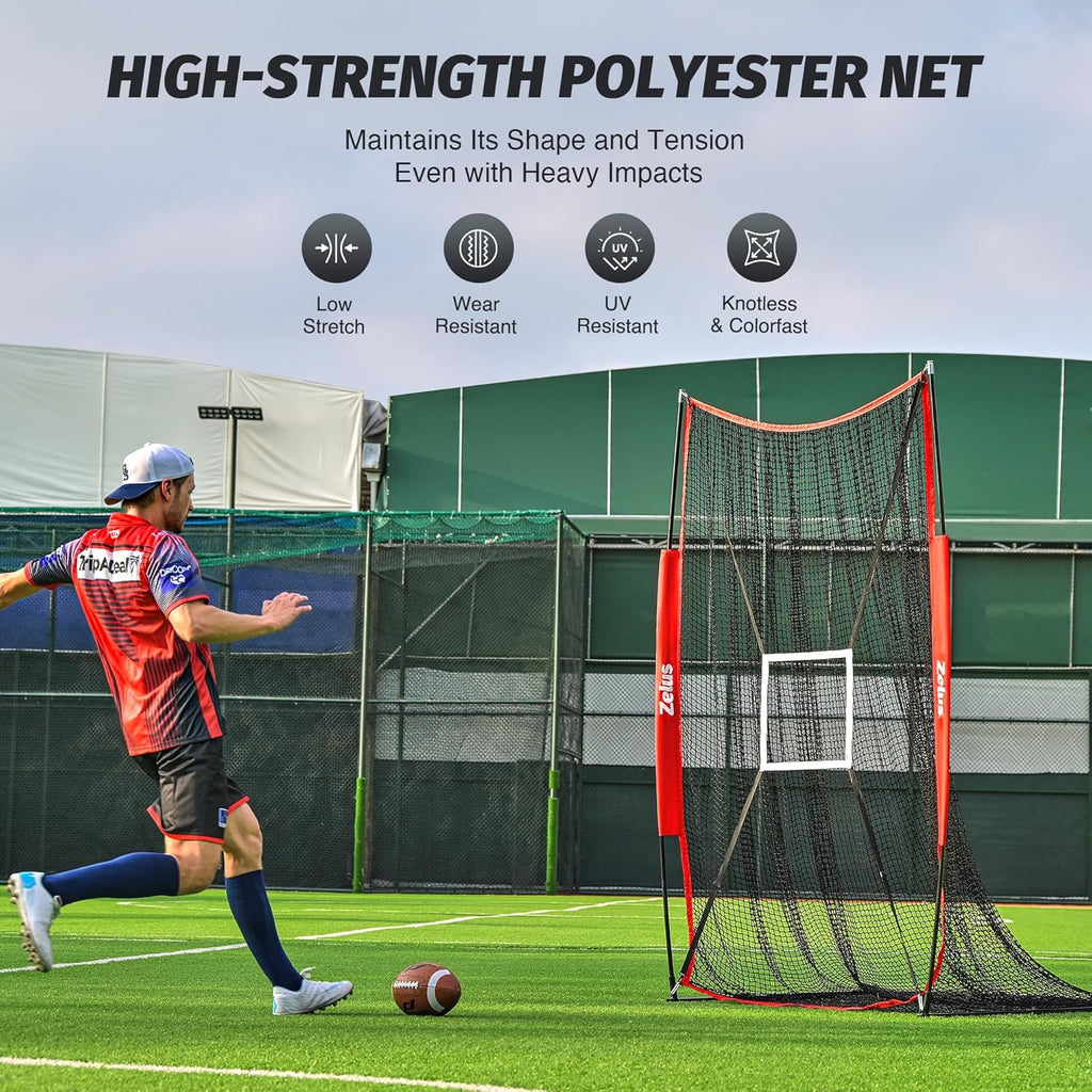 7X4 Ft Football Kicking Net, Portable Football Throwing Net with Target Zone Attachment, Sideline Training Tool for Kids Adults Punting Kicking Passing Snapping Practice, Carry Bag Included