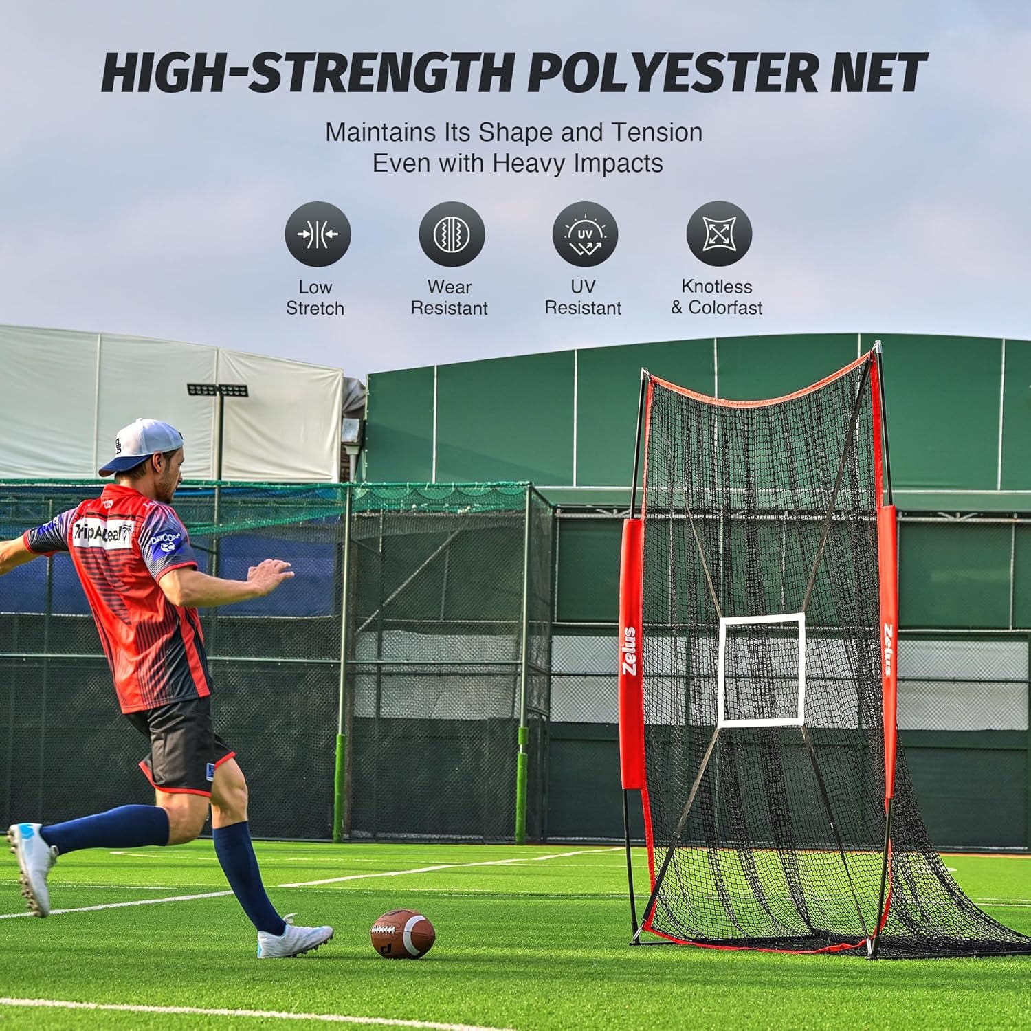 7X4 Ft Football Kicking Net, Portable Football Throwing Net with Target Zone Attachment, Sideline Training Tool for Kids Adults Punting Kicking Passing Snapping Practice, Carry Bag Included