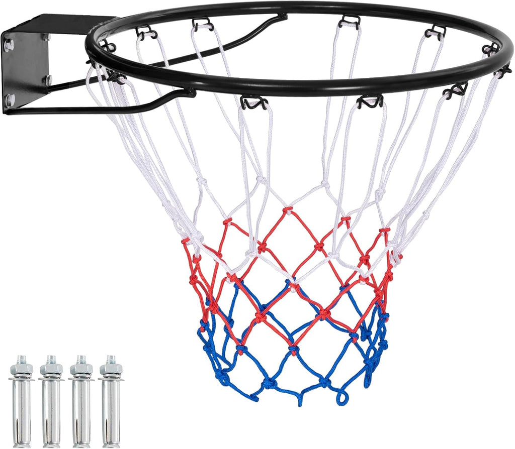Basketball Rim, 15/18 Inch Basketball Rim Replacement with All-Weather Net, Basketball Hoop Replacement Rim Outdoor/Indoor for Wall Door Mounted