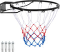 Basketball Rim, 15/18 Inch Basketball Rim Replacement with All-Weather Net, Basketball Hoop Replacement Rim Outdoor/Indoor for Wall Door Mounted