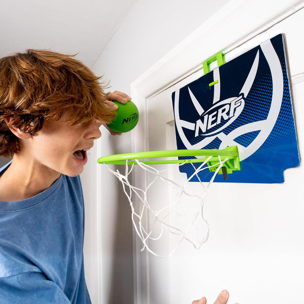 Nerf Mini over the Door Basketball Hoop - Nerfoop Indoor Basketball Hoop for Kids - Toy Door Basketball Hoop + Mini Foam Basketball Game Set - Perfect for Bedroom Indoor Basketball - Green
