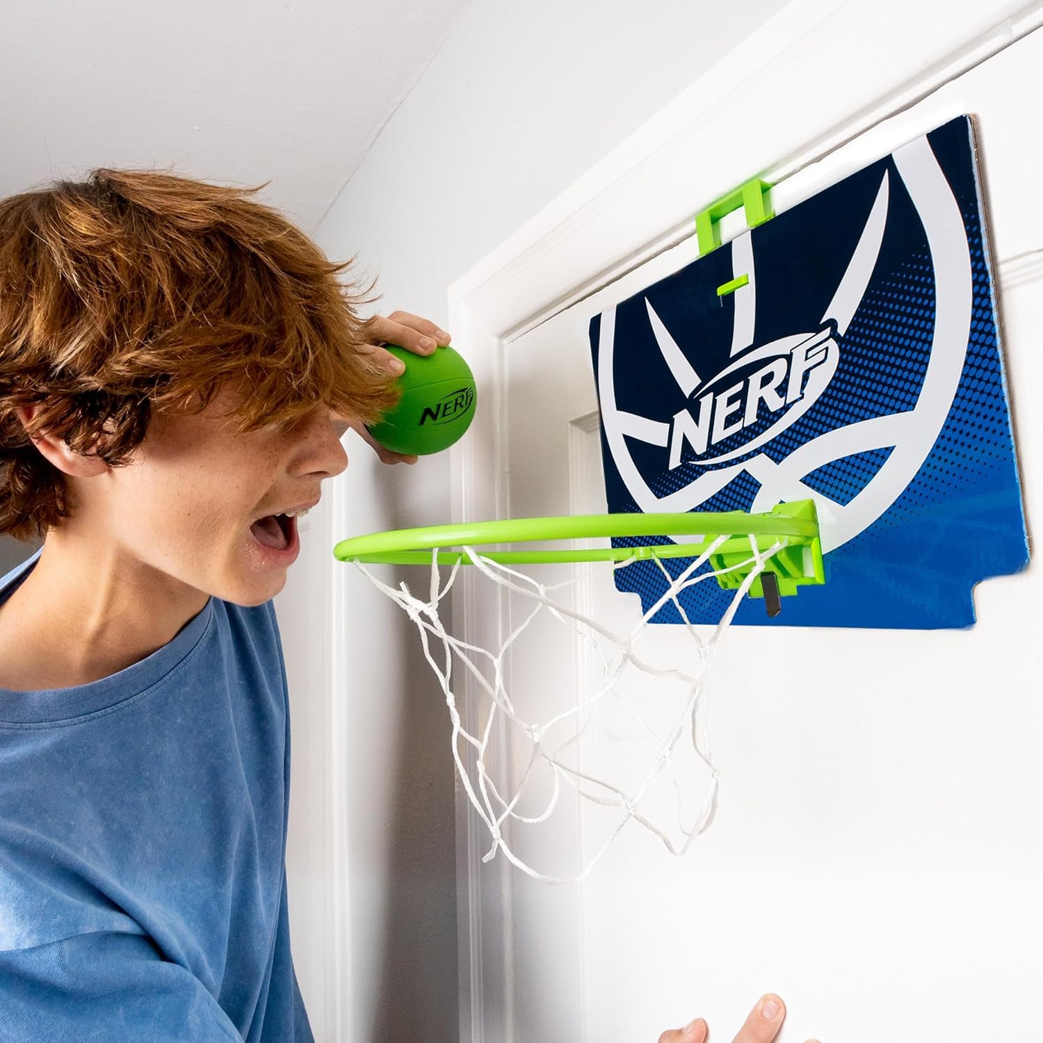 Nerf Mini over the Door Basketball Hoop - Nerfoop Indoor Basketball Hoop for Kids - Toy Door Basketball Hoop + Mini Foam Basketball Game Set - Perfect for Bedroom Indoor Basketball - Green