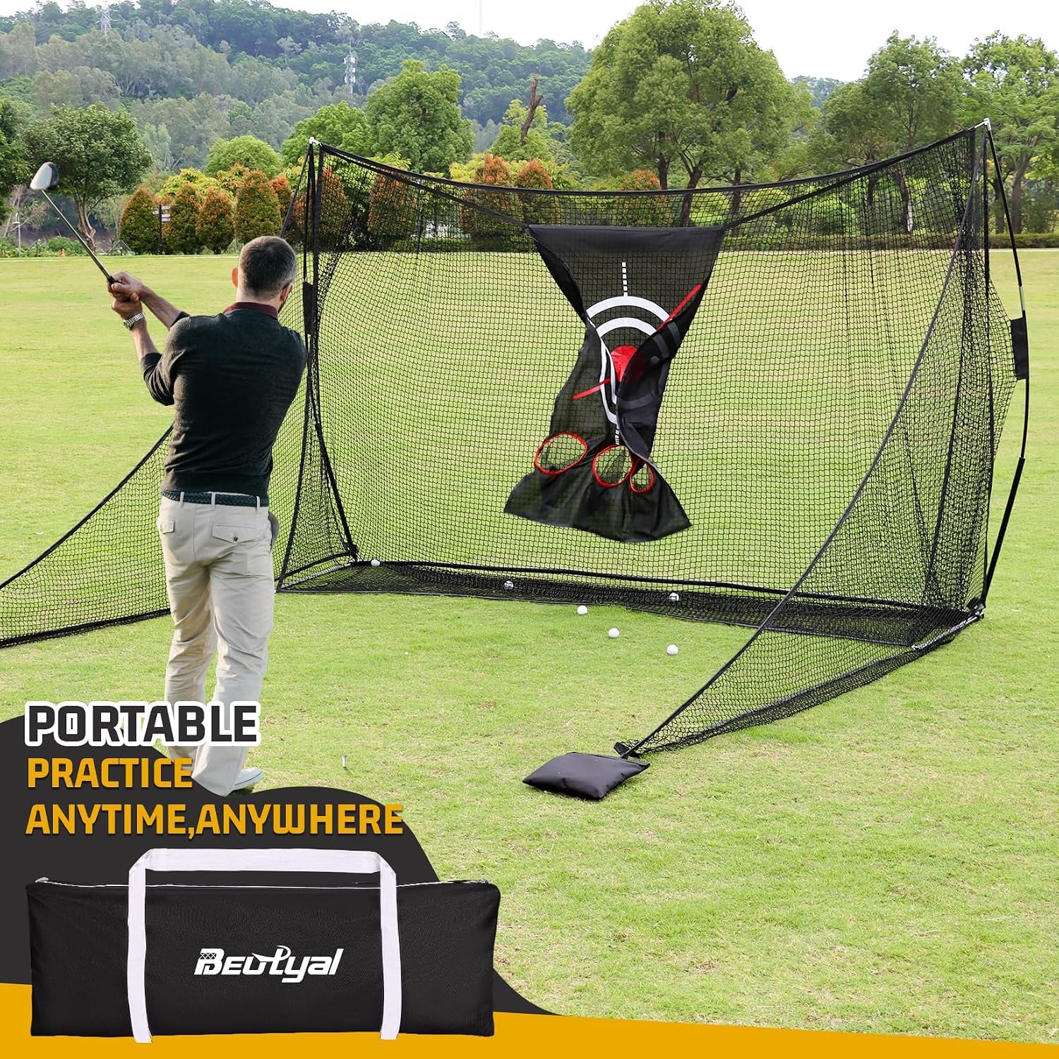 10X7Ft Golf Practice Net with Side Shank Nets, Golf Hitting Net for Backyard Driving Range, Indoor Outdoor Training