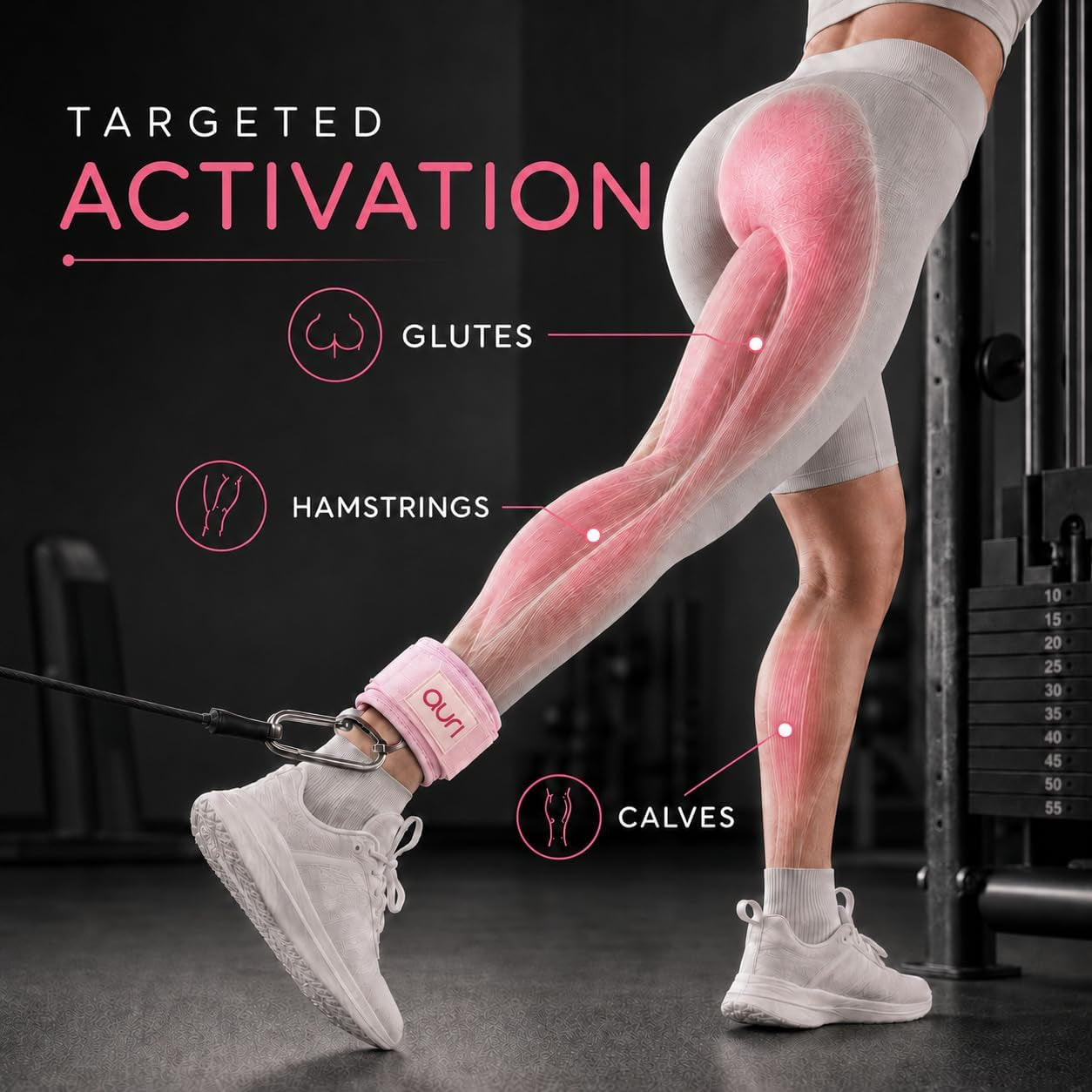 Ankle Strap for Cable Machine - Padded Neoprene Cuff with Stainless Steel D-Ring for Comfort & Support during Glute Kickbacks, Leg Extensions, Hip Abductors & Lower Body Workouts