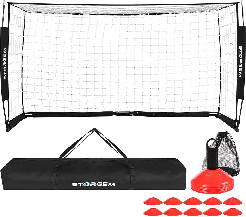 Soccer Goal,Soccer Net,Soccer Goals for Backyard,With Bow Frame,Collapsible Metal Base and 15 Training Cones