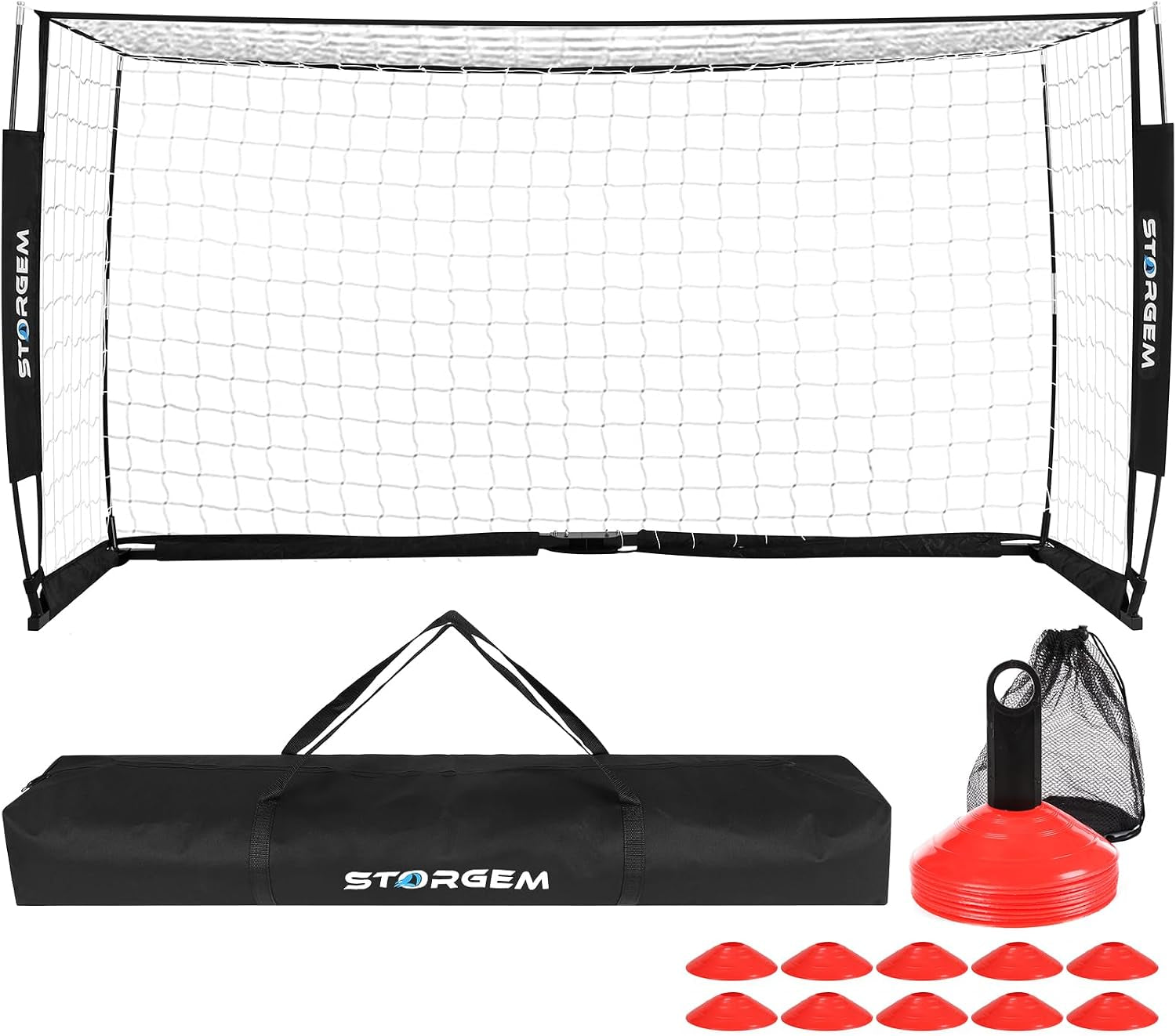 Soccer Goal,Soccer Net,Soccer Goals for Backyard,With Bow Frame,Collapsible Metal Base and 15 Training Cones
