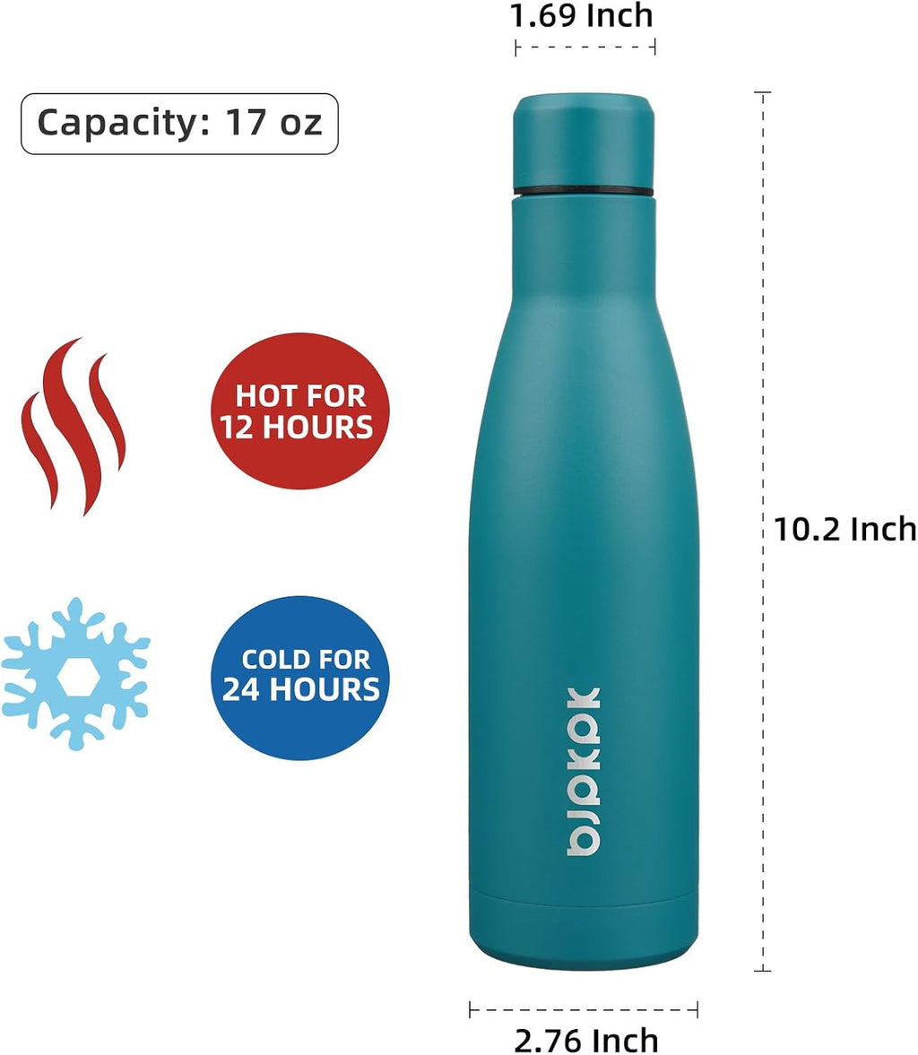 17Oz Insulated Water Bottles Stainless Steel Sports Water Bottles Keep Cold and Hot for Travel Dishwasher Safe,Lake Blue