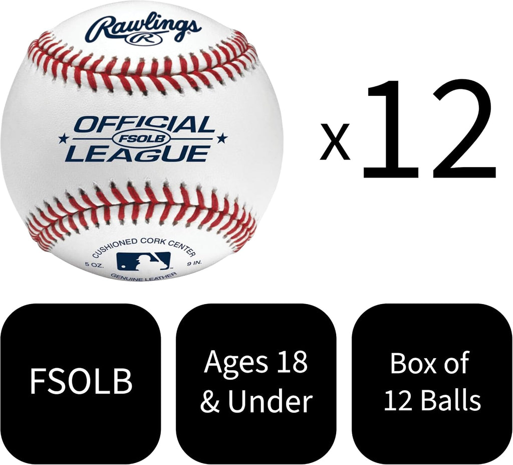Rawlings | FLAT SEAM Official League Baseballs | FSOLB | Youth/14U | Recreational Use Practice | 12 Count