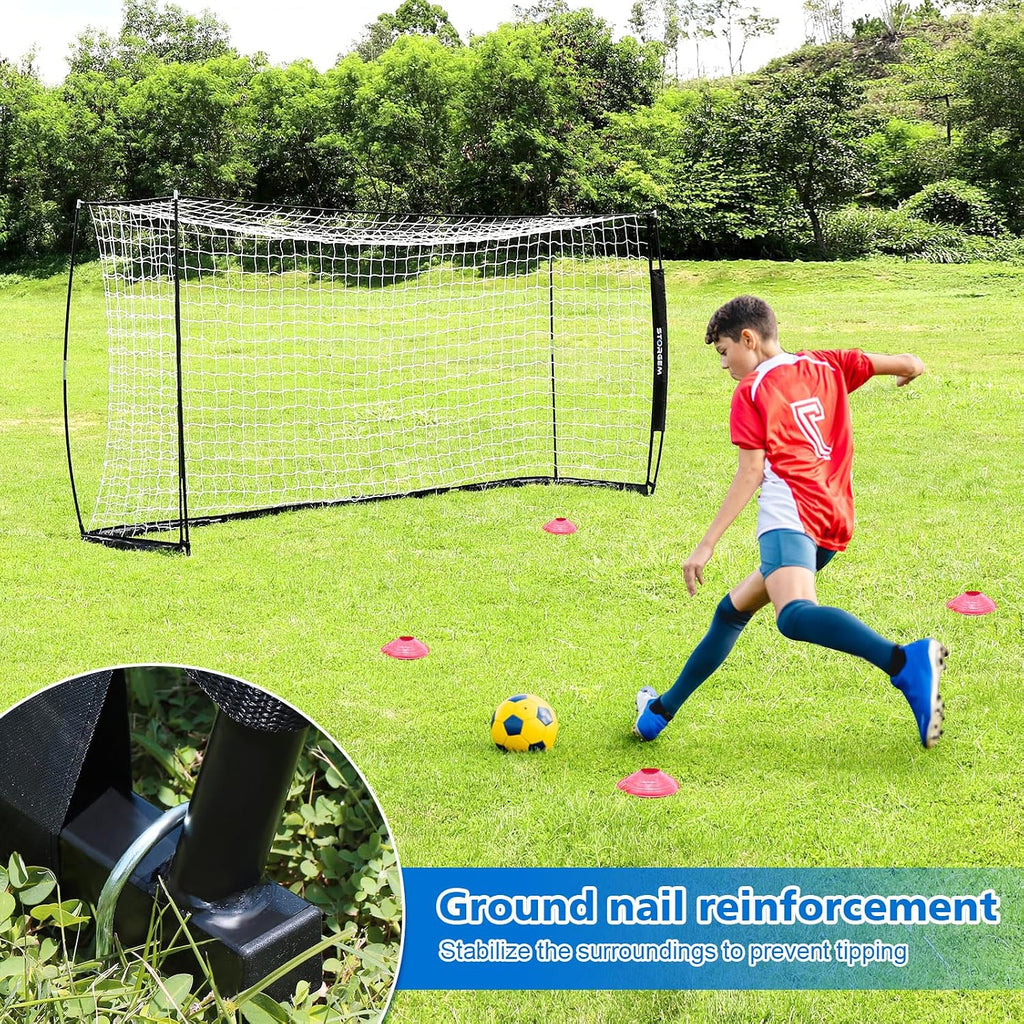 Soccer Goal,Soccer Net,Soccer Goals for Backyard,With Bow Frame,Collapsible Metal Base and 15 Training Cones