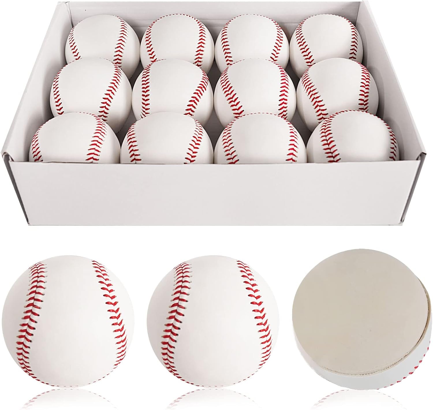 Bkk  Soft Baseballs, T Ball Baseballs 12 Pack Autograph Baseball Bulk,Standard Size Leather Baseballs 9 Inch Unmarked Baseballs for Pitching/Autographs/Training