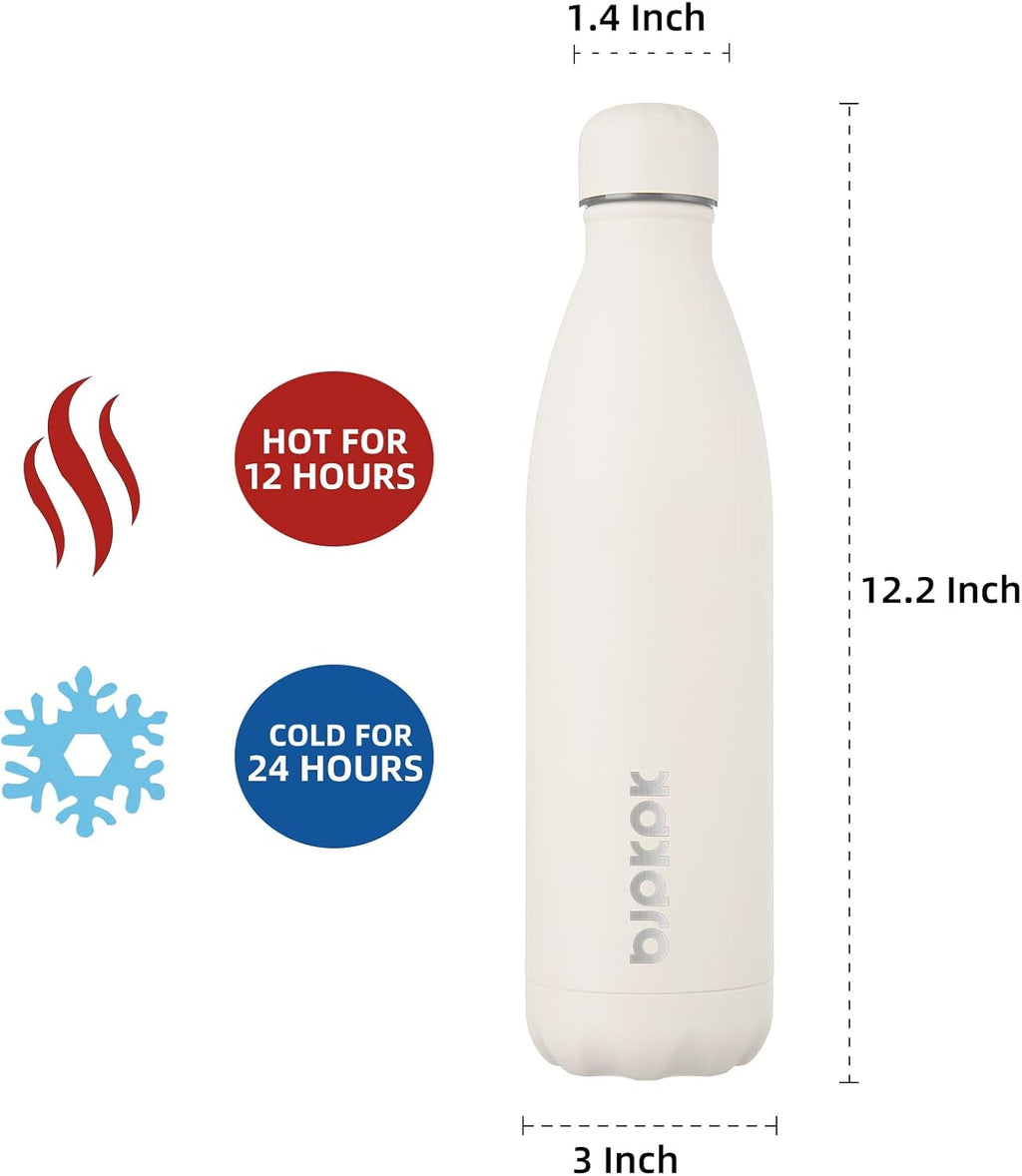 25Oz Insulated Stainless Steel Water Bottles Travel Sports Metal Water Bottles BPA Free, Angle White