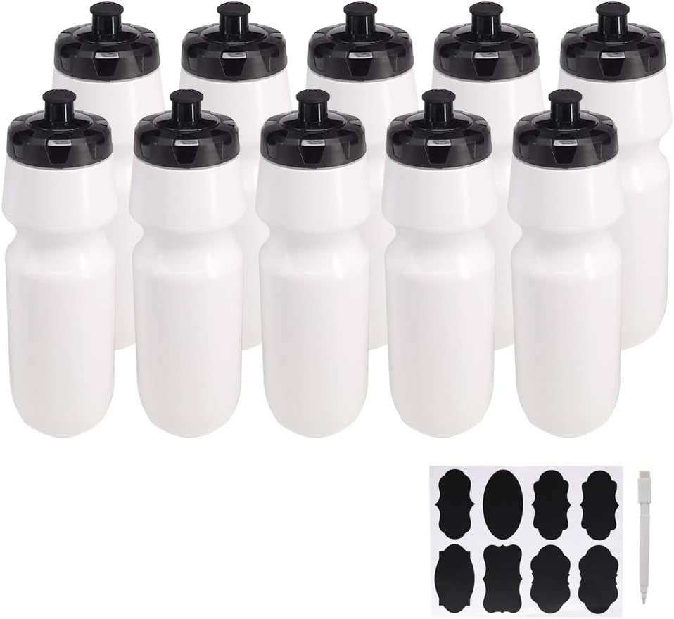 10 Pack 27 Oz Sports Water Bottles Sports and Fitness Squeeze Water Bottles BPA Free Come with 16 Pcs Chalk Labels, 1 Pen