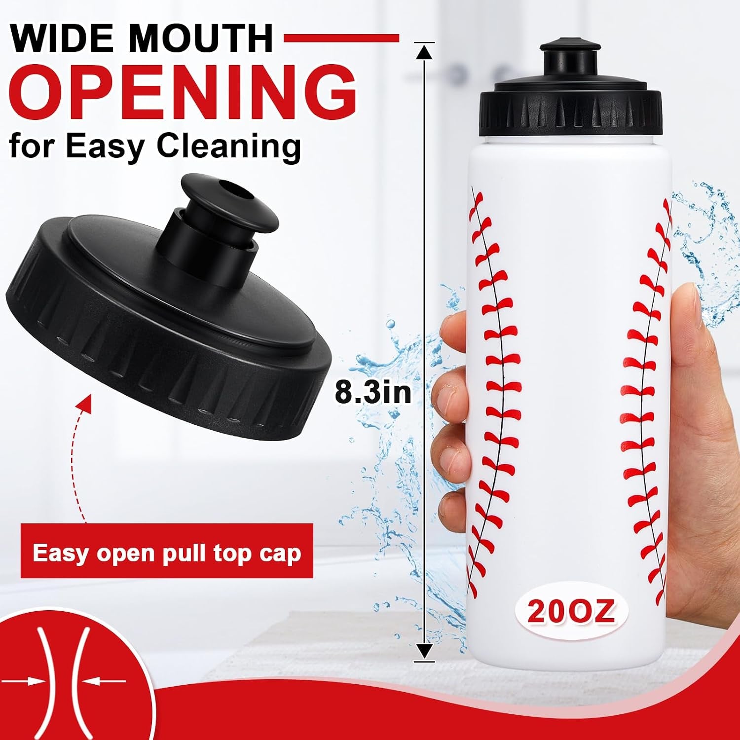 Baseball Water Bottle Bulk Reusable Sports Bottle 20 Oz Squeeze Baseball Accessories Gifts School Sports