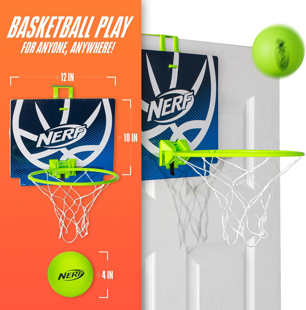 Nerf Mini over the Door Basketball Hoop - Nerfoop Indoor Basketball Hoop for Kids - Toy Door Basketball Hoop + Mini Foam Basketball Game Set - Perfect for Bedroom Indoor Basketball - Green