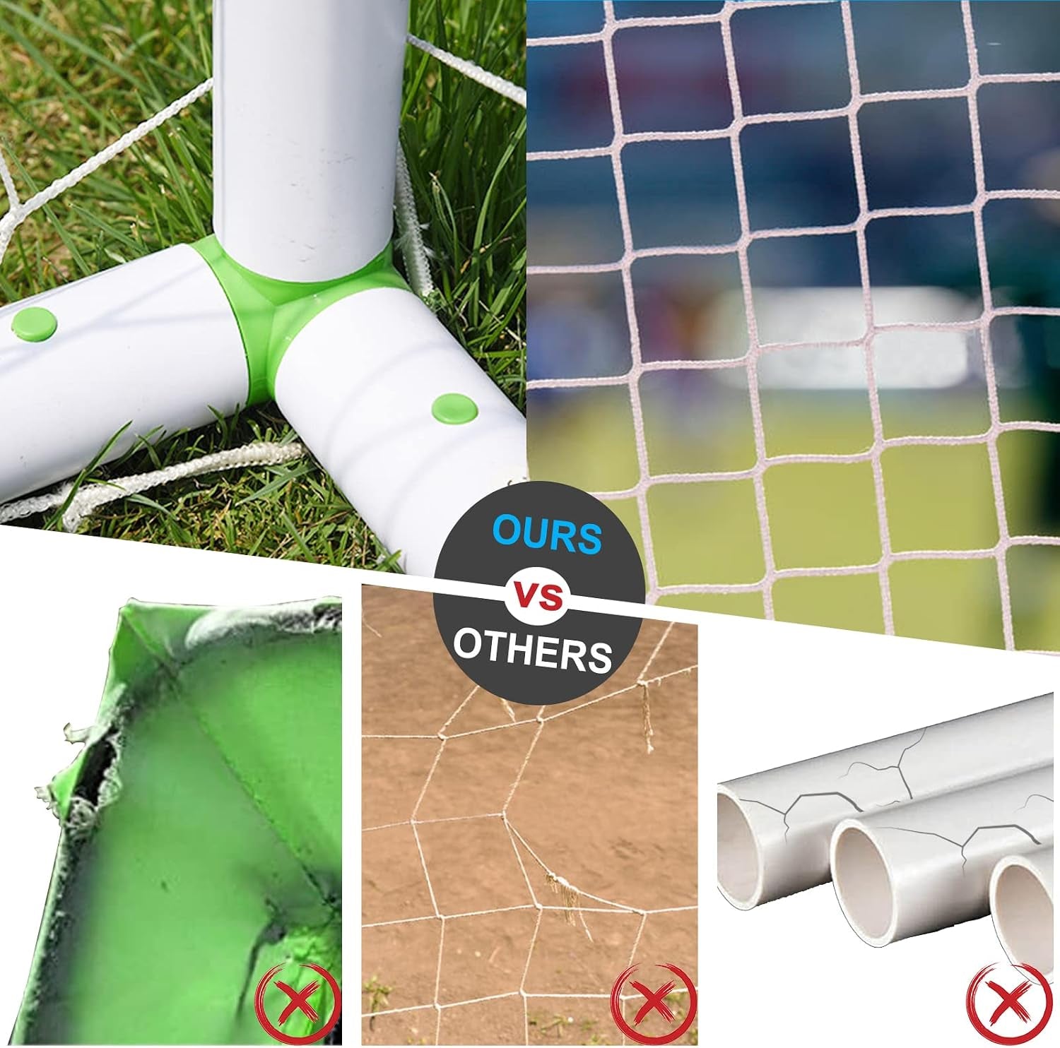 6'X4' Soccer Goal for Backyard, Kids Weatherproof and Portable Soccer Net | High-Strength Nets, Ground Stakes, Eight-Shaped Clasp, Strong PVC Frame & Weather Resistance Excellent Soccer Field Equipment