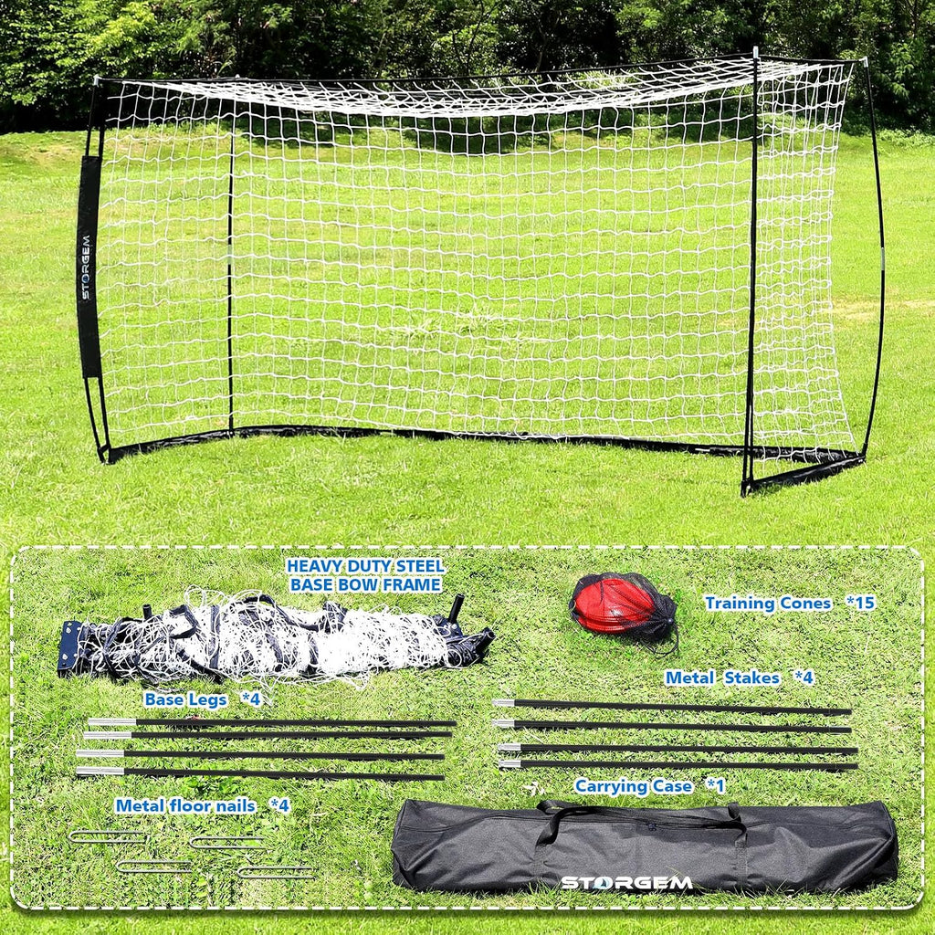 Soccer Goal,Soccer Net,Soccer Goals for Backyard,With Bow Frame,Collapsible Metal Base and 15 Training Cones