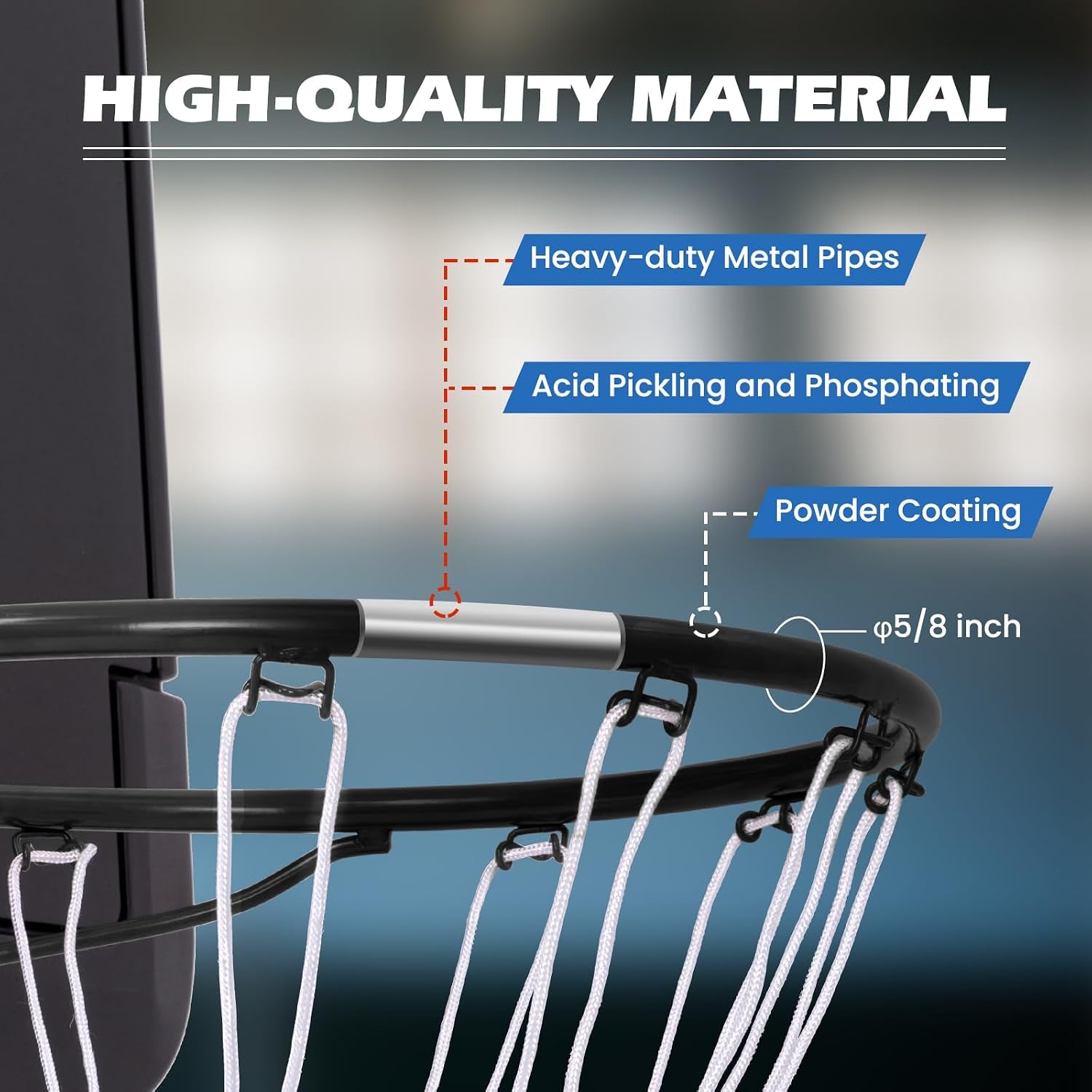Basketball Rim, 15/18 Inch Basketball Rim Replacement with All-Weather Net, Basketball Hoop Replacement Rim Outdoor/Indoor for Wall Door Mounted