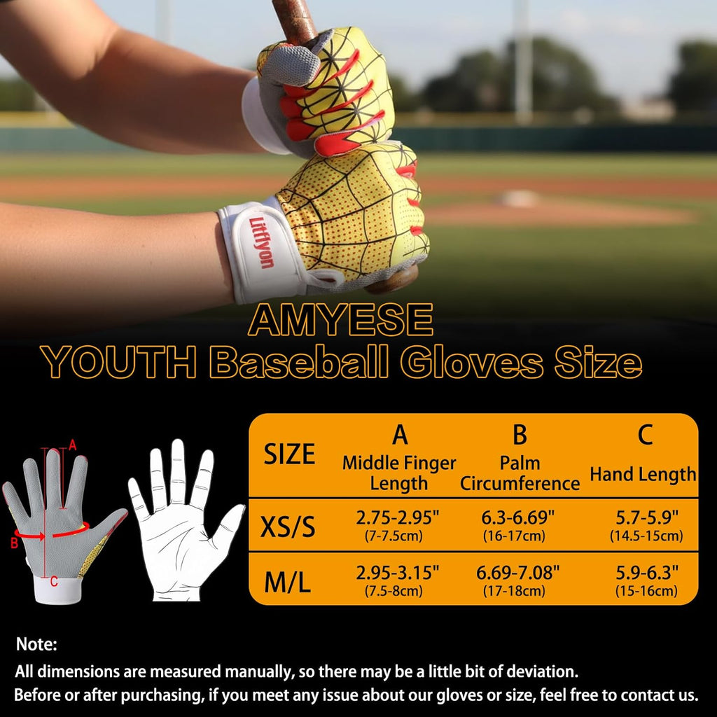 Youth Baseball Batting Gloves - Sport Baseball Gloves, Breathable Stretchy Firm Grip Softball Glove for Batting Cage Practice Games