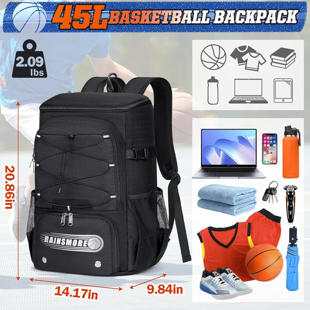 Basketball Backpack 45L Basketball Bag with Separate Ball Holder & Shoes Compartment Water Resistant Sports Bag Basketball Equipment Bags Fit Volleyball, Soccer, Swim, Gym, Travel