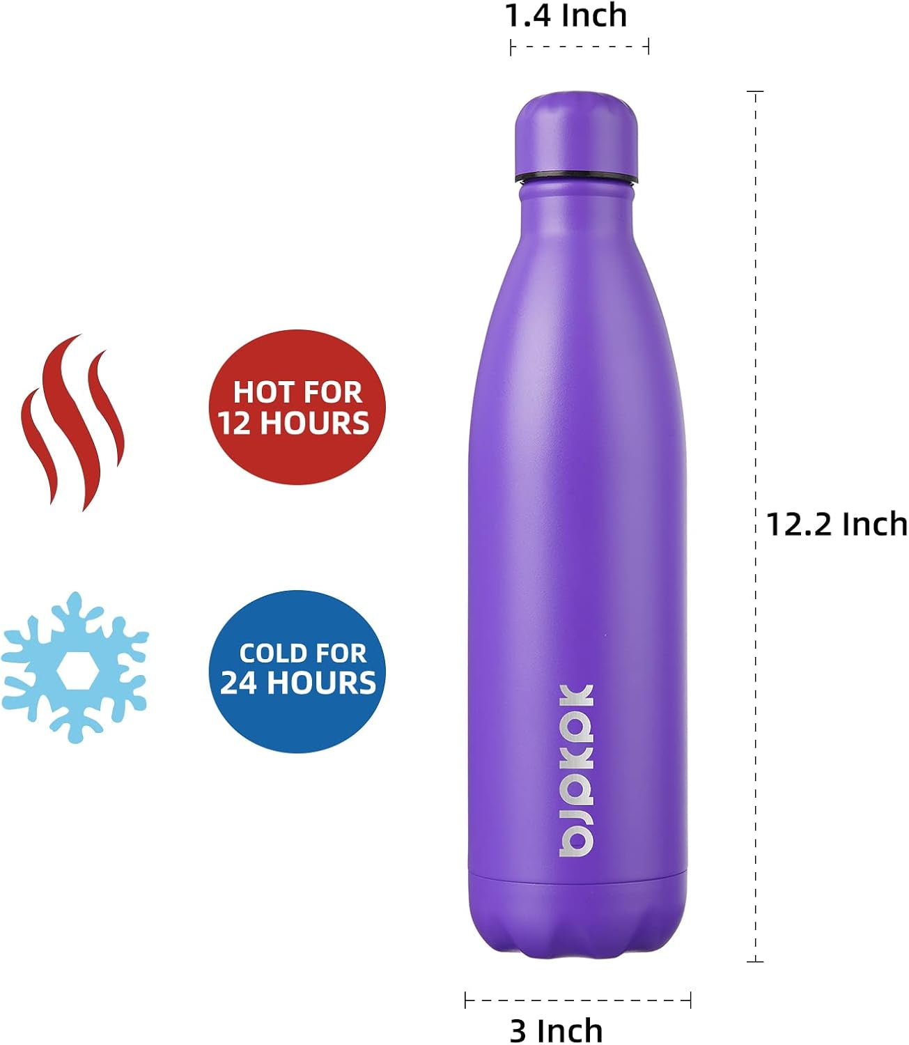 25Oz Insulated Stainless Steel Water Bottles Travel Sports Metal Water Bottles, Purple Cap