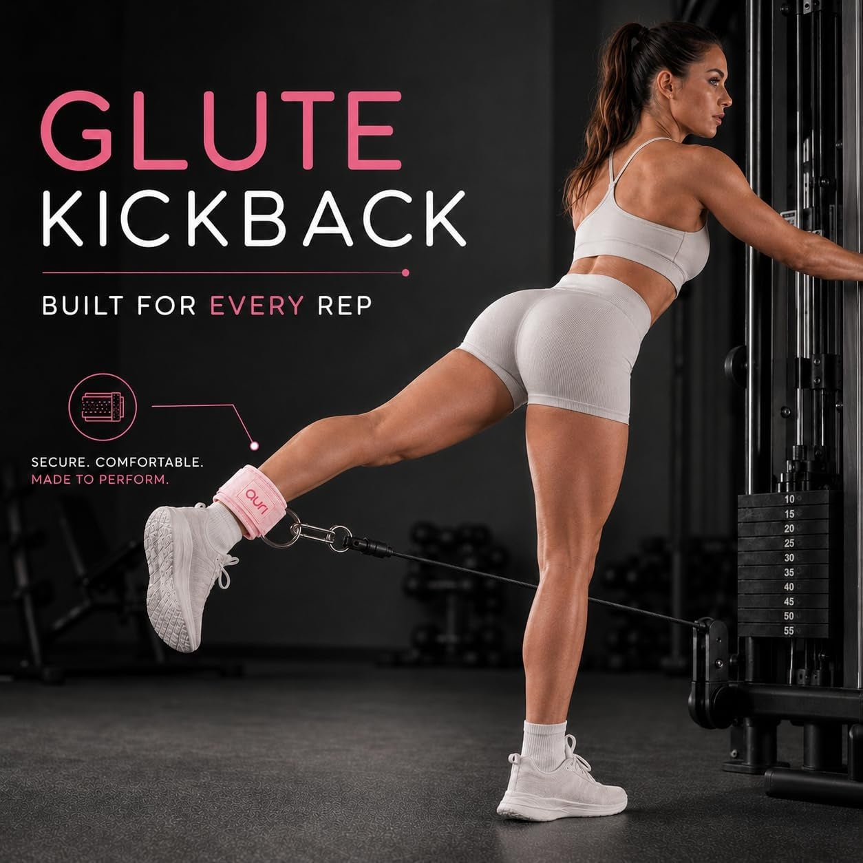 Ankle Strap for Cable Machine - Padded Neoprene Cuff with Stainless Steel D-Ring for Comfort & Support during Glute Kickbacks, Leg Extensions, Hip Abductors & Lower Body Workouts