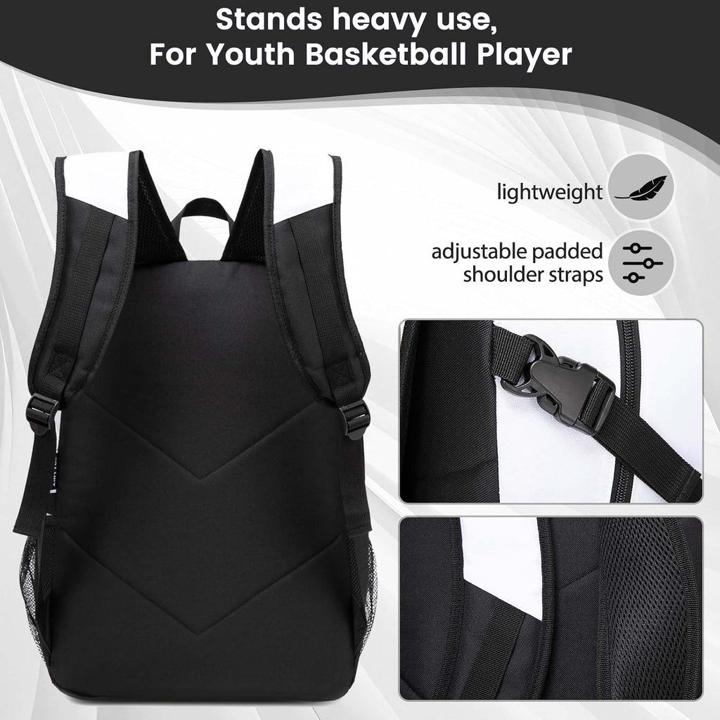 Basketball Backpack - Large Sports Equipment Bag with Ball Holder & Shoe Compartment for Basketball. (White)