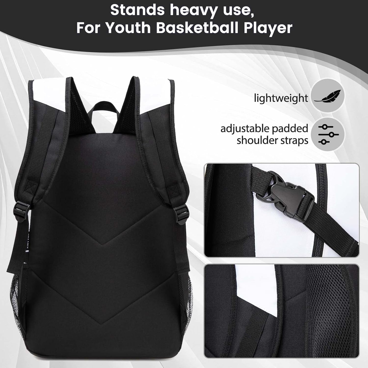 Basketball Backpack - Large Sports Equipment Bag with Ball Holder & Shoe Compartment for Basketball. (White)