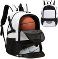 Basketball Backpack - Large Sports Equipment Bag with Ball Holder & Shoe Compartment for Basketball. (White)