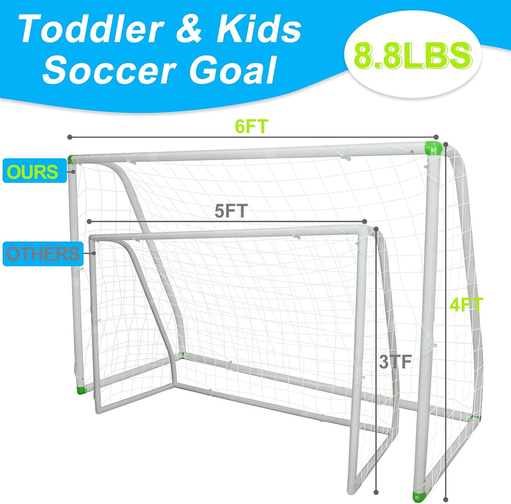 6'X4' Soccer Goal for Backyard, Kids Weatherproof and Portable Soccer Net | High-Strength Nets, Ground Stakes, Eight-Shaped Clasp, Strong PVC Frame & Weather Resistance Excellent Soccer Field Equipment