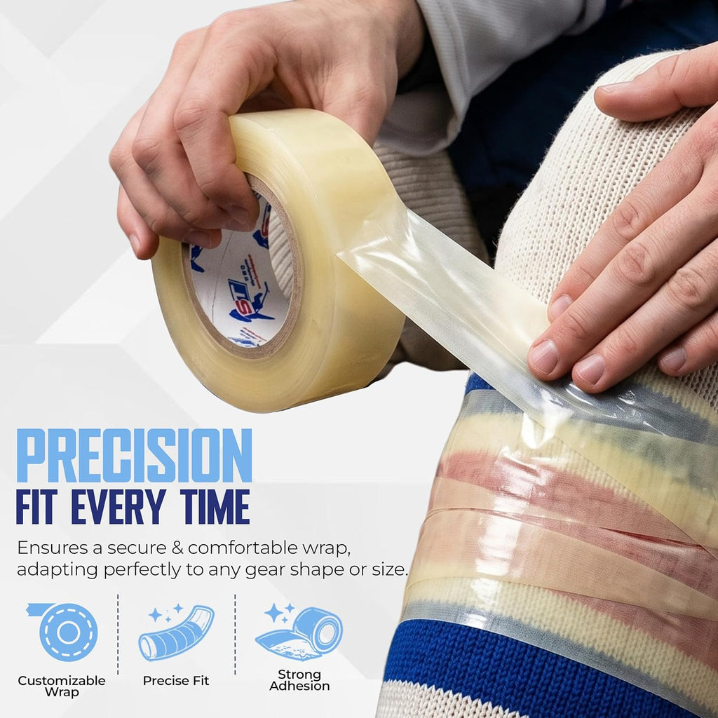 ST  Clear Hockey Tape 10 Pack – Strong Grip Shin Guard & Sock Tape - Waterproof, Easy Tear, No Residue - Athletic Tape for Hockey, Soccer, Sports Gear & Equipment Hold