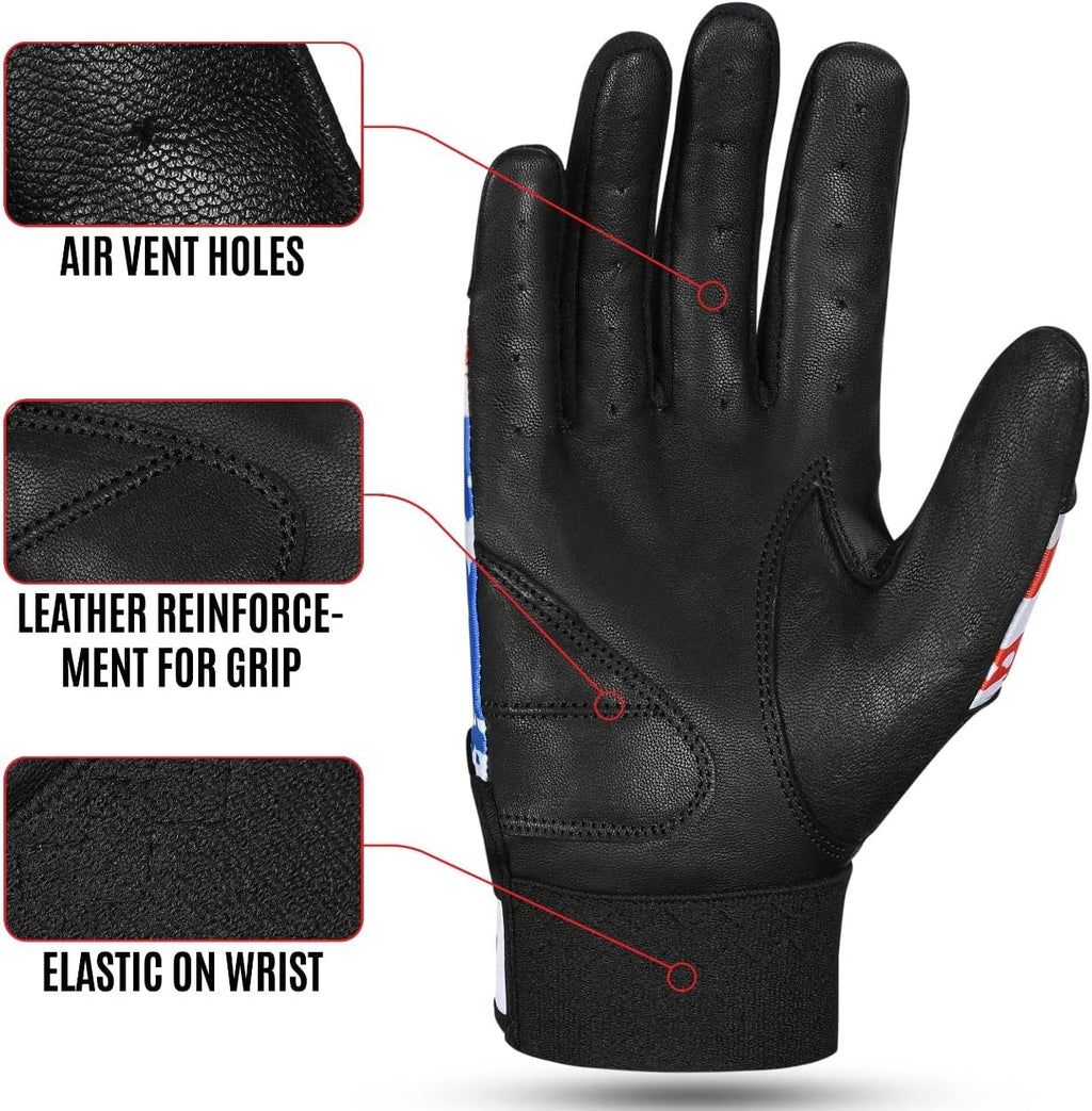 American Flag Batting Gloves Softball Batting Gloves USA Flag Baseball Batting Gloves Youth Batting Gloves Baseball Batting Gloves Youth Kids Batting Goves Adults Unisex