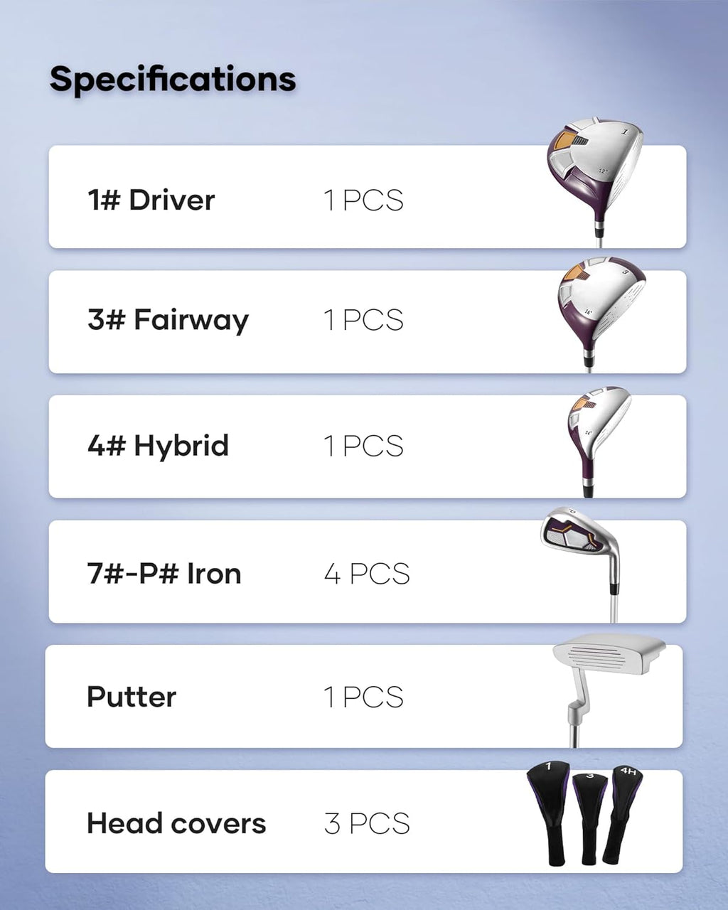 Golf Clubs Womens Golf Clubs 8 Pieces Golf Club Set with Head Cover Stand Bag Includes #1 Driver & #3 Fairway Wood & #4 Hybrid & #7#8#9#P Irons