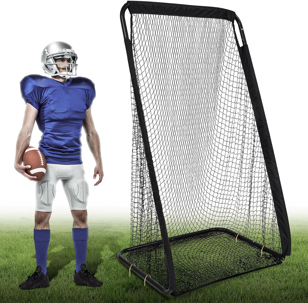 Football Kicking Cage Net 7 X 3.2 or 8 X 3 X 4 Ft Portable Football Throwing Net Powder Coated Steel Extra Deep Pocket for Punting Kicking Practice Train Equipment