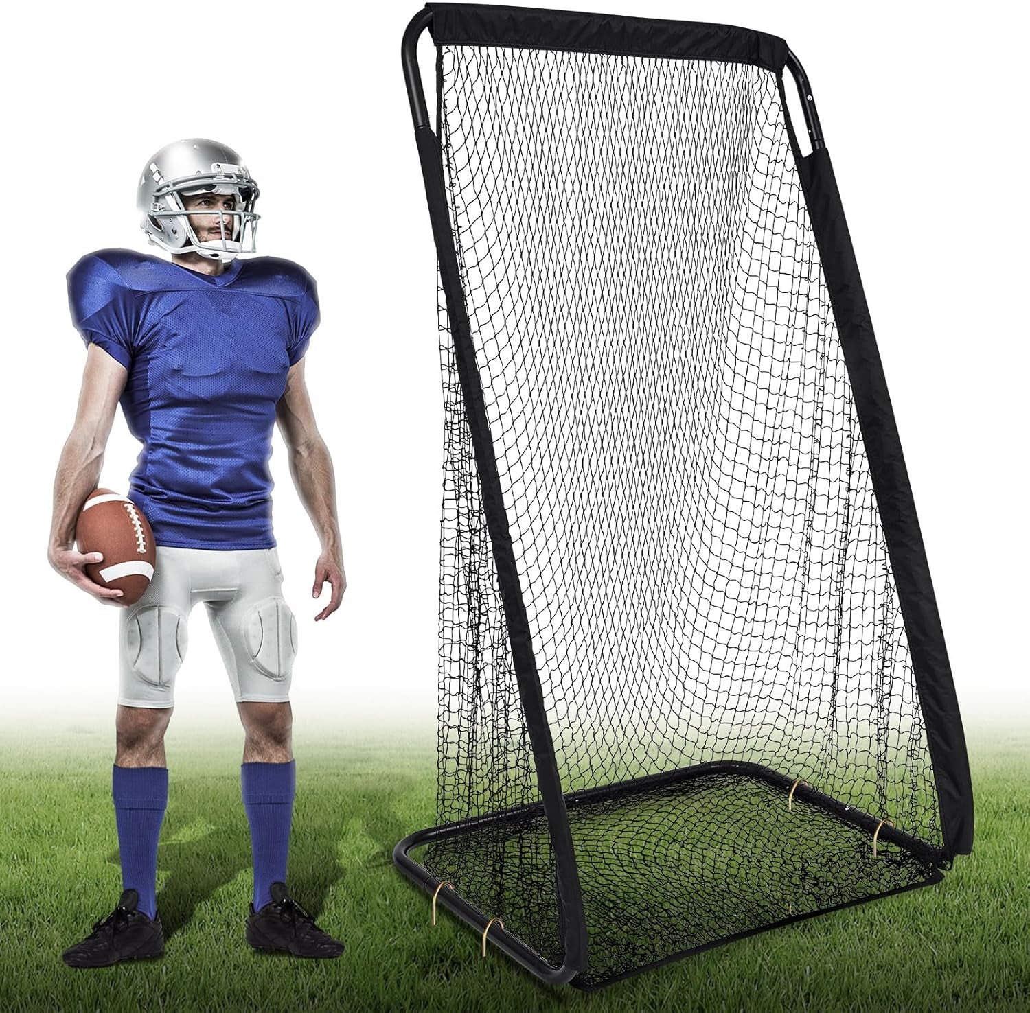 Football Kicking Cage Net 7 X 3.2 or 8 X 3 X 4 Ft Portable Football Throwing Net Powder Coated Steel Extra Deep Pocket for Punting Kicking Practice Train Equipment