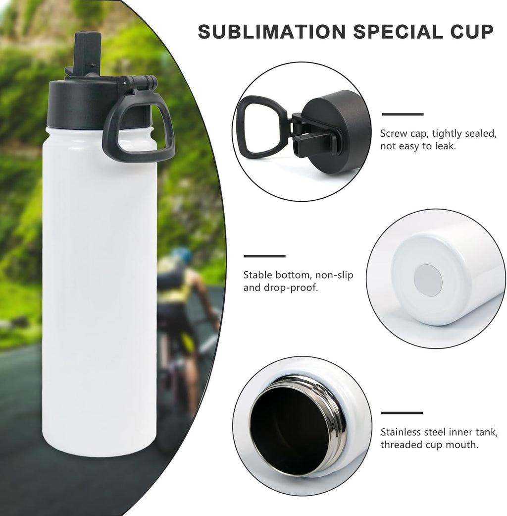4Pcs 22Oz Sublimation Sports Water Bottle, SS Vacuum W/Spout Lid