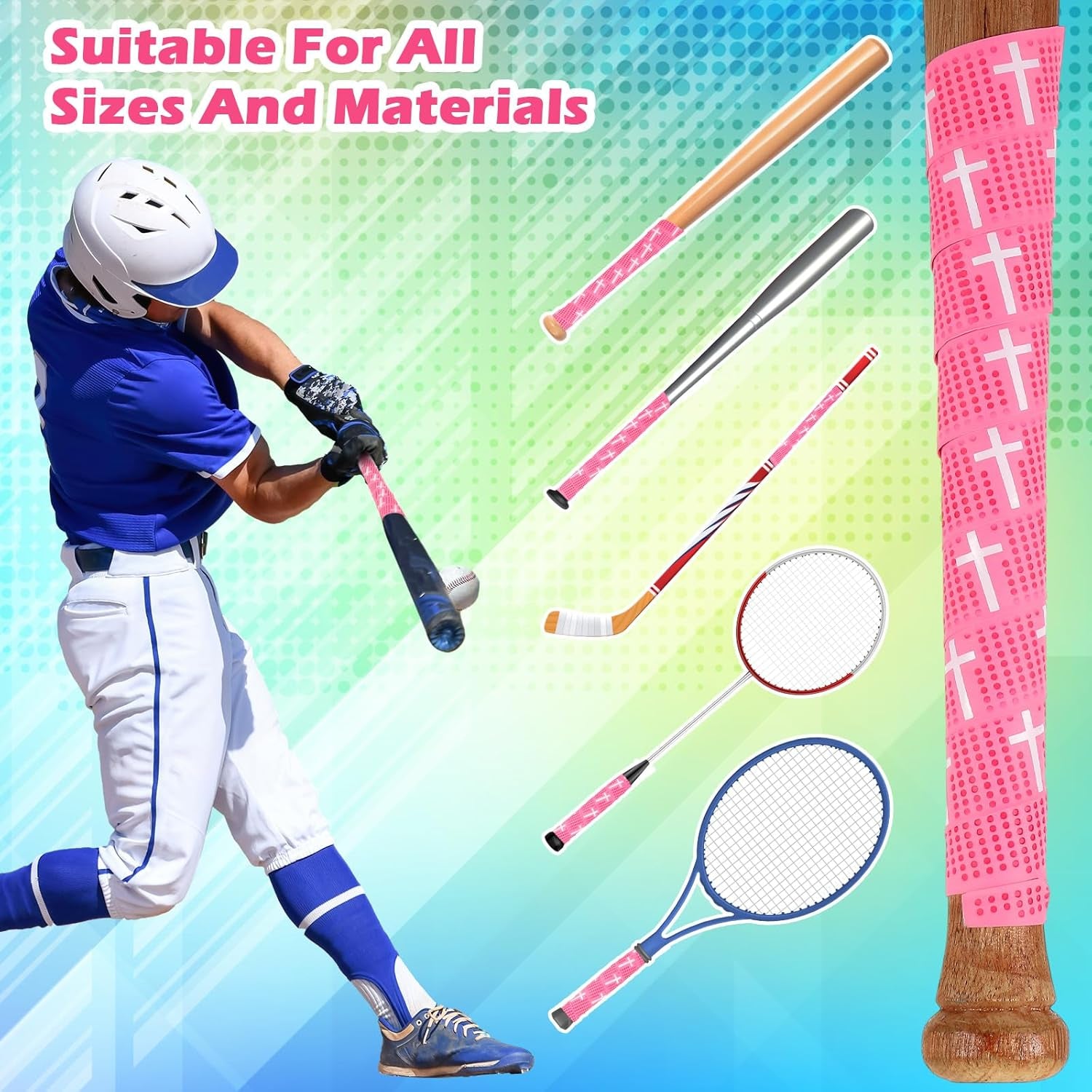 Faith Cross Baseball Bat Grip Tapes 1.1Mm Precut Full Adhesive Softball Grip Tape,Non-Slip Softball Bat Wrap Religious Cricket Batting Tape Replacement