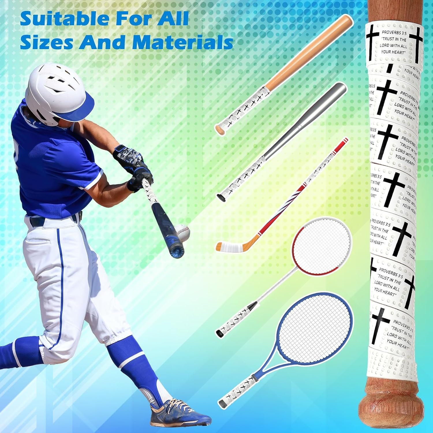 Faith Cross Baseball Bat Grip Tapes 1.1Mm Precut Full Adhesive Softball Grip Tape,Non-Slip Softball Bat Wrap Religious Cricket Batting Tape Replacement