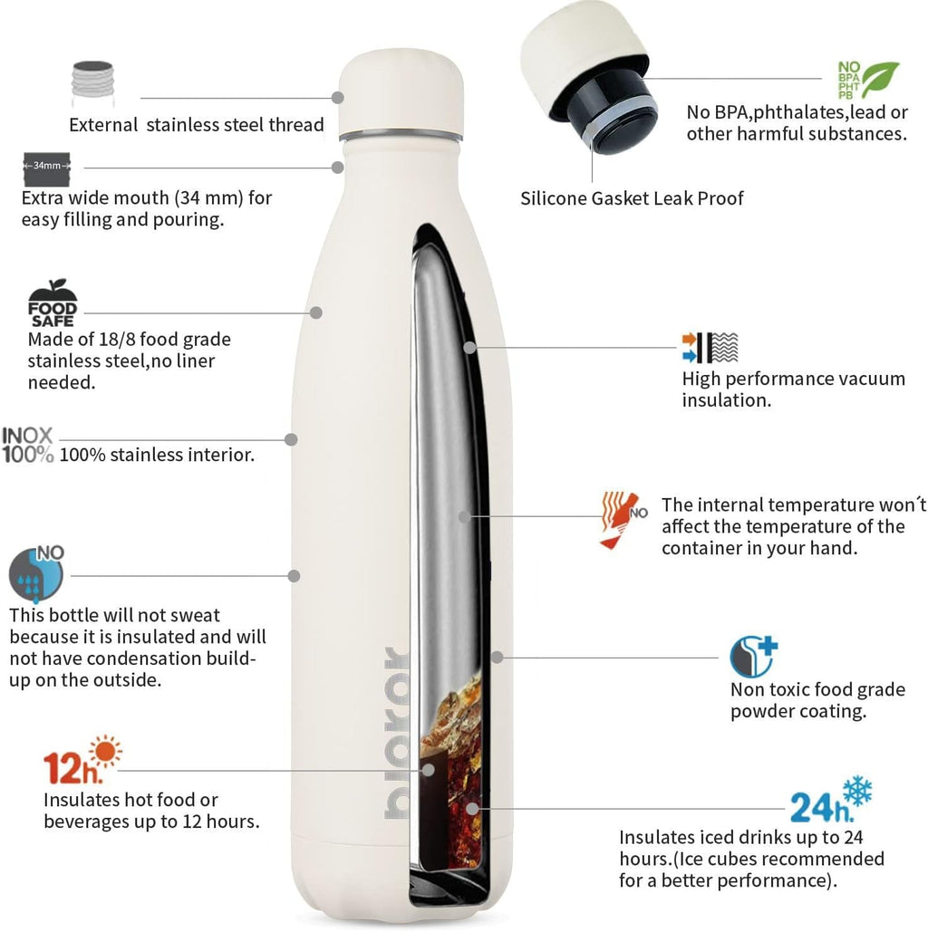 25Oz Insulated Stainless Steel Water Bottles Travel Sports Metal Water Bottles BPA Free, Angle White